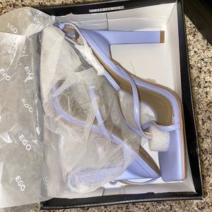 ENLIGHTEN CRISS CROSS SQUARE TOE SCULPTURED BLOCK HEEL IN LILAC FAUX LEATHER